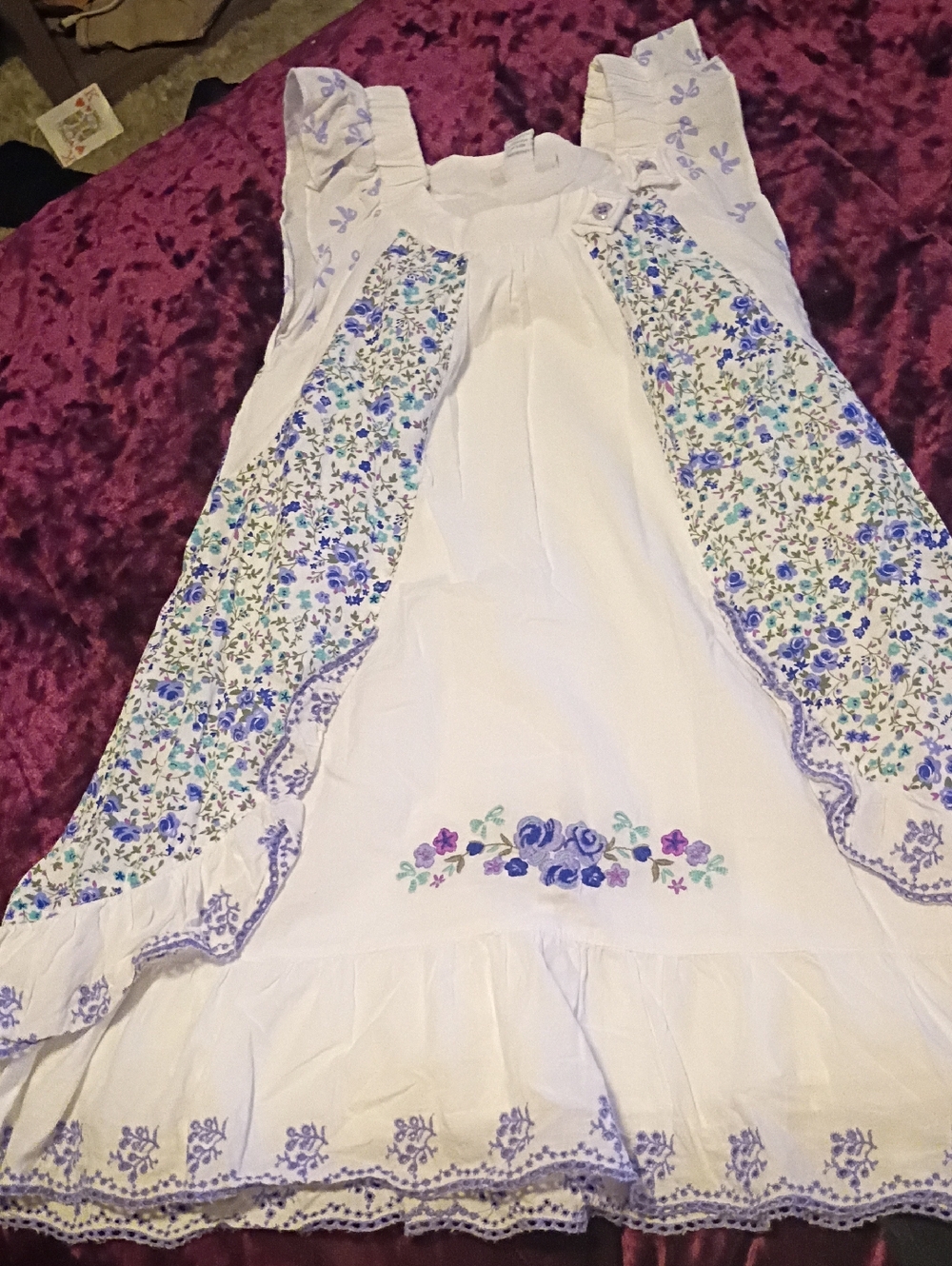 naartjie Dress with Blue and Purple Floral Embroidery
